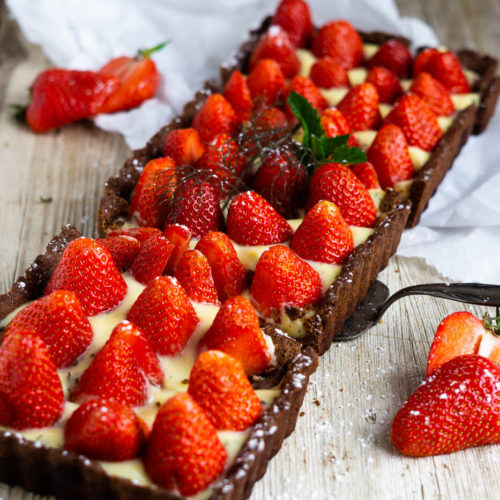 erdbeer-tarte mit schokomürbteig
