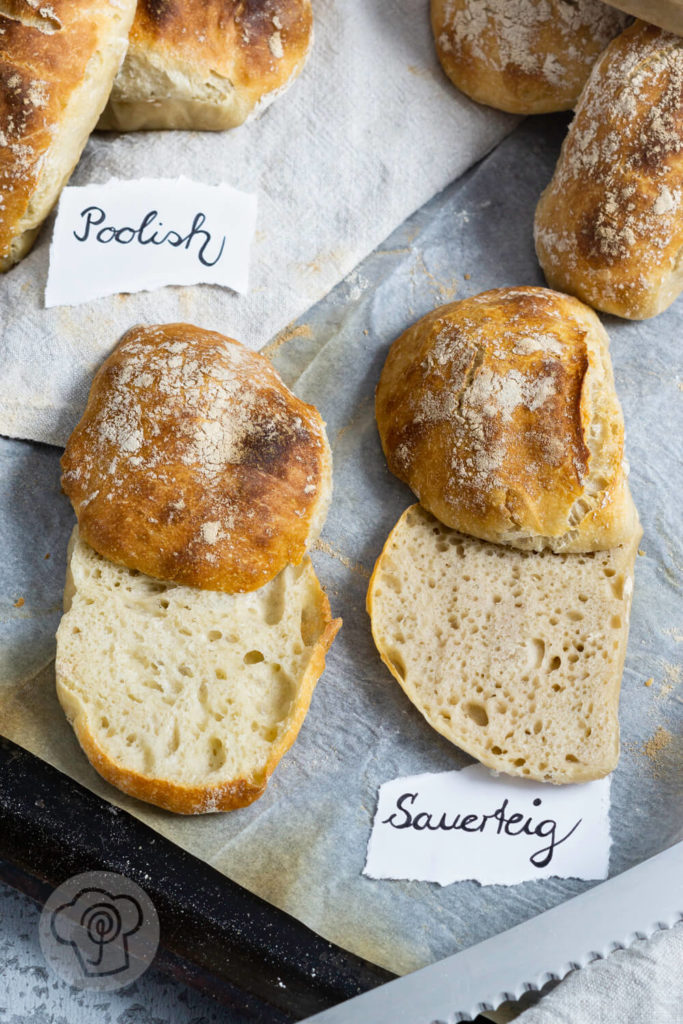 Vergleich Krume Ciabatta Brötchen mit Sauerteig und mit Poolish