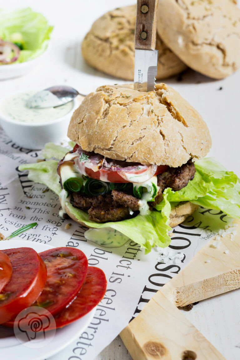 Zwiebel Burger mit Joghurtmayonnaise Küchentraum & Purzelbaum