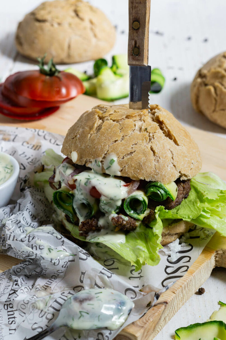 Zwiebel Burger mit Joghurtmayonnaise Küchentraum & Purzelbaum
