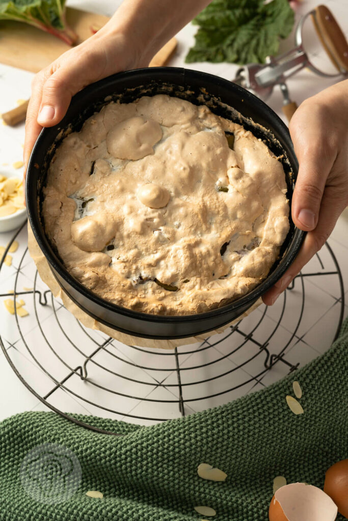 Einfacher Rhabarberkuchen mit Baiser in der Springform