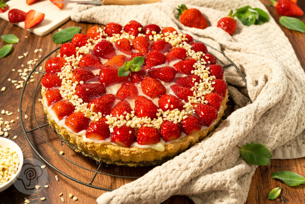 Einfacher Erdbeerkuchen mit Vanillepudding