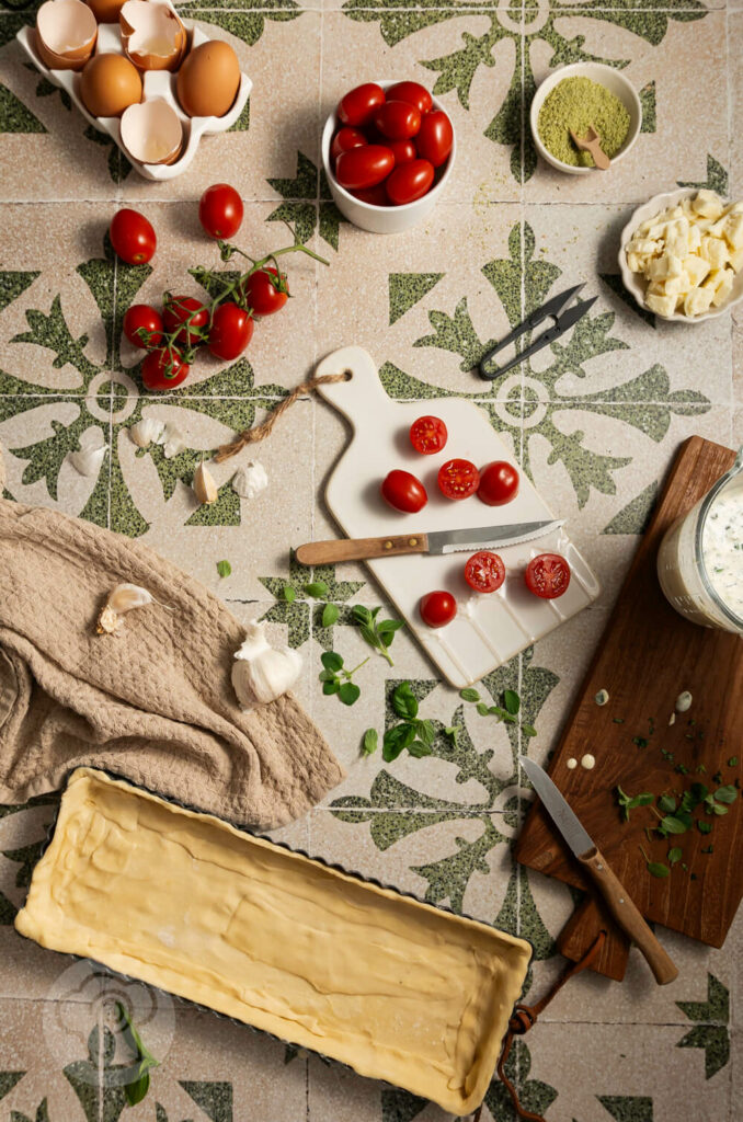 Tomaten-Quiche mit Mozzarella Zubereitung