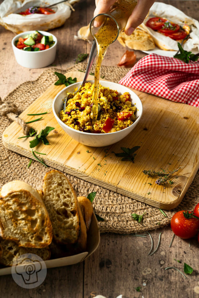 Schneller Couscous Salat mit Kichererbsen Zubereitung